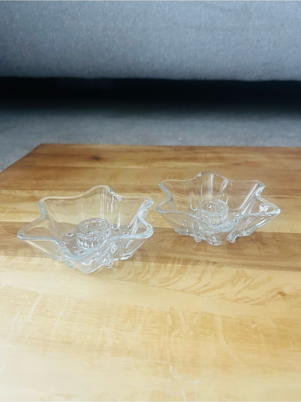 Vintage Anchor Hocking Clear Glass Celestial Star Candle Holders (Pair)
